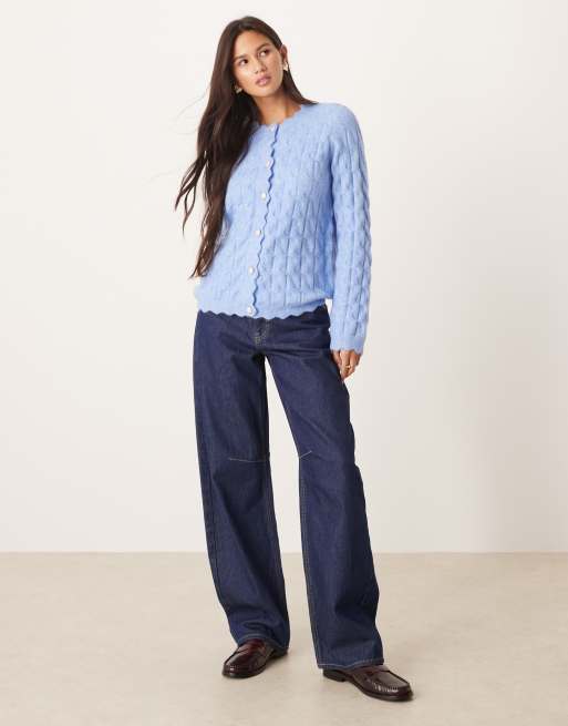 Knit Cardigans Scalloped Edge Cardigan Sweater YAS Scallop Trim