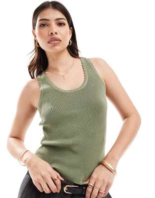 Y.A.S scalloped edge tank top in green | ASOS