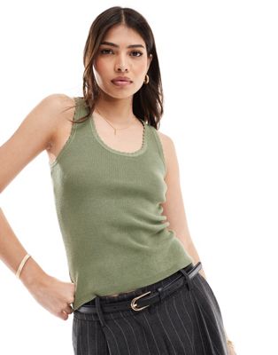 Y.A.S scalloped edge vest top in green