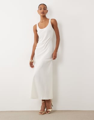 Y.a.s. Scoop Neck Satin Maxi Dress In White