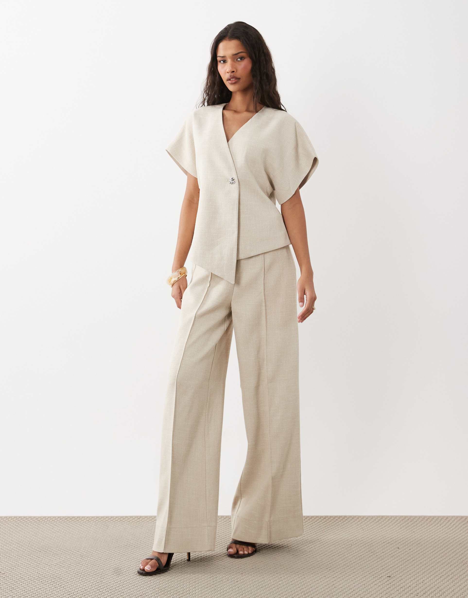 yas seam front tailored pants in oatmeal - part of a set