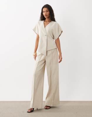 YAS seam front tailored trousers co-ord in oatmeal-Neutral