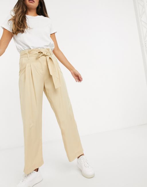 Beige tie waist store trousers