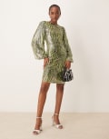 [YAS] YAS sequin mini dress in green zebra-Multi XS Green zebra