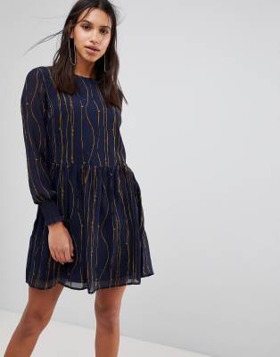 Y.A.S Shadow Print Shift Dress-Black