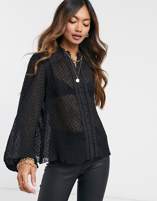 Y.A.S sheer blouse with volume sleeves in black