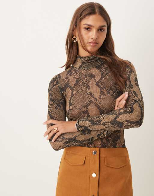YAS sheer high neck long sleeved top in snake print | ASOS