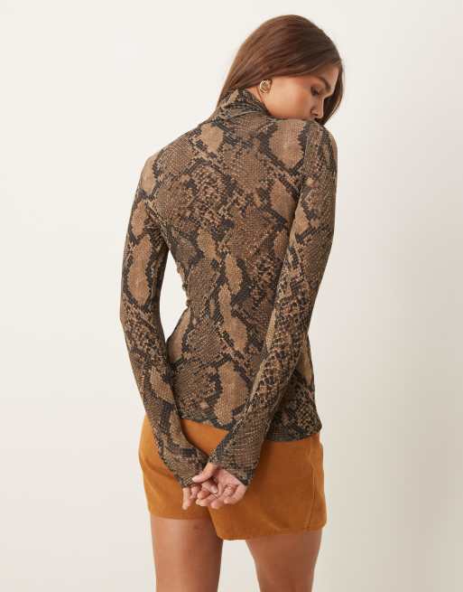 YAS sheer high neck long sleeved top in snake print ASOS