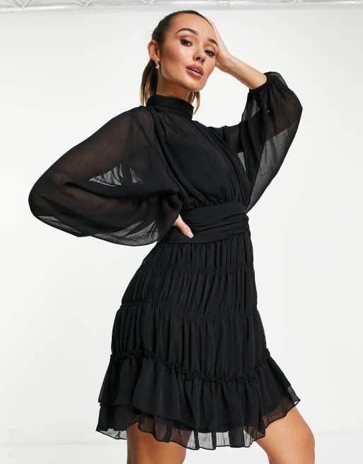 Y.A.S sheer high neck smock dress in black ASOS