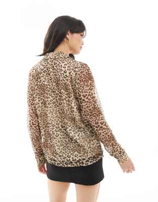 Y.a.s. Y.a.s Sheer Open Neck Chuck On Shirt In Brown