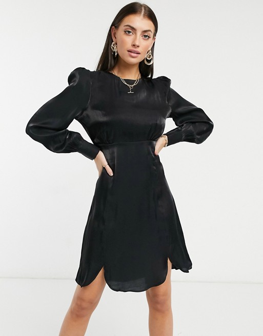 Y.A.S. Shine silky lace trim mini dress in black