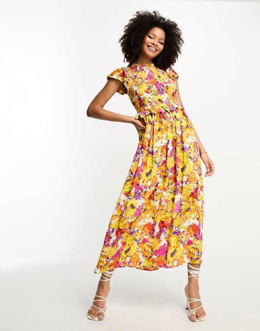 Shirred bodice maxi outlet dress