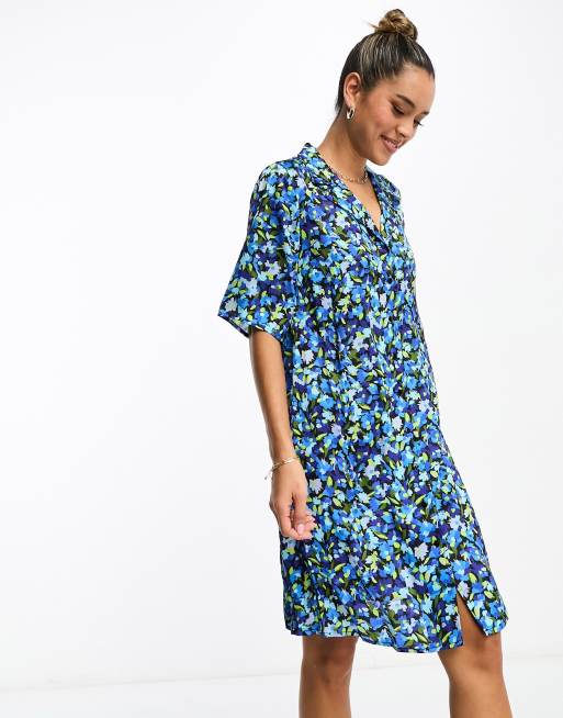 Y.A.S shirt dress in blue floral print | ASOS