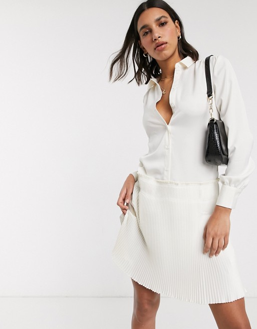Y.A.S shirt dress with pleated hem in cream