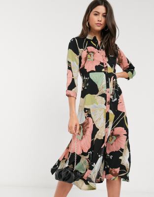 floral shirt midi dress