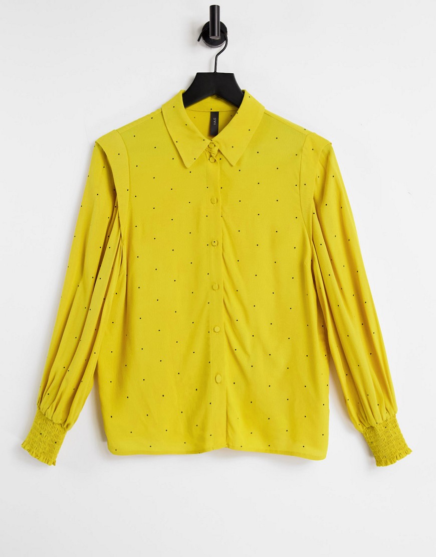 Y.A.S shirt with shoulder detail and shirred cuff in lime spot - part of a set-Multi