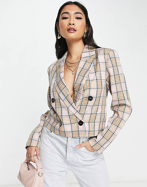 Y.A.S short check jacket in stone (part of a set) 