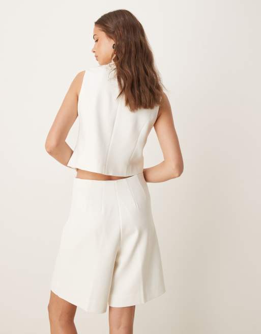 YAS - Short long habillé d'ensemble en sergé à pinces sur le devant - Blanc, 3 de 5