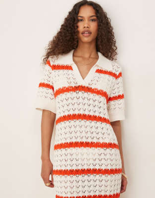Y.a.s. Short Sleeve Polo Neck Crochet Maxi Dress