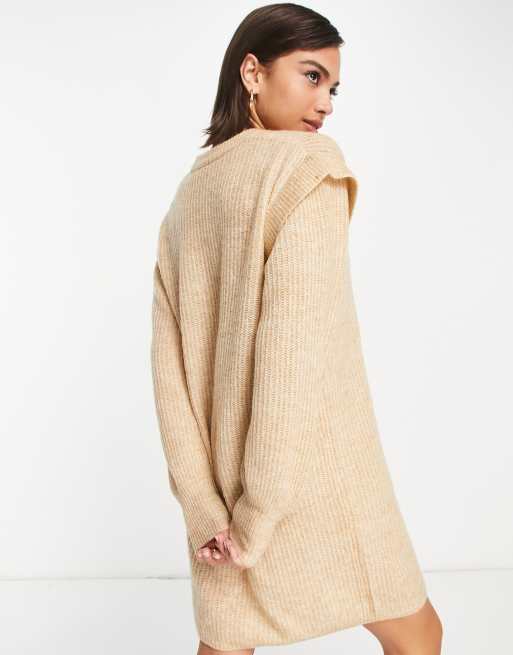 Y.A.S shoulder detail knit dress in beige, 4 of 4