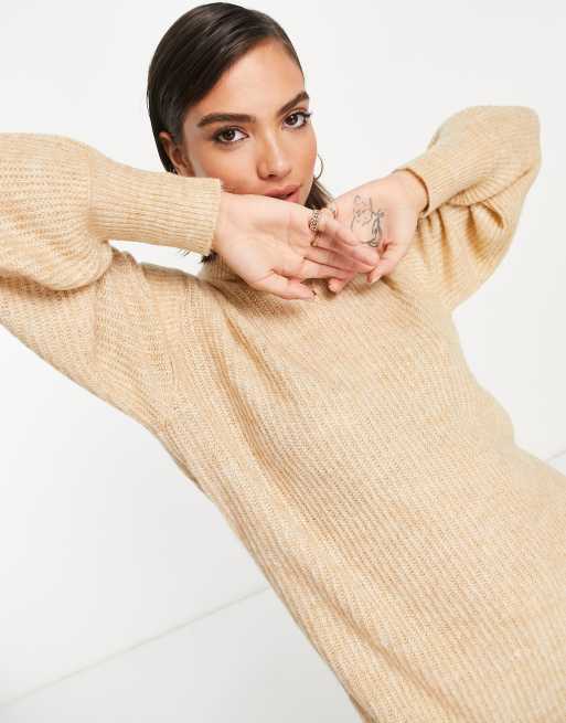 Y.A.S shoulder detail knitted dress in beige, 2 of 4