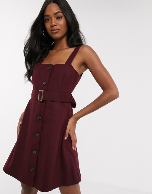 Y.A.S skater dress with buckle waist in burgundy