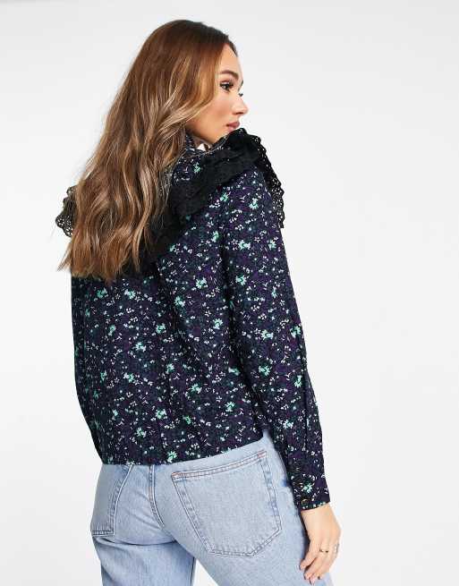 Y.A.S - Skjorte med blomsterprint og blondekanter , 2 af 4