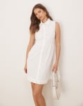 [YAS] YAS sleeveless button front broderie mini dress in white S Star white
