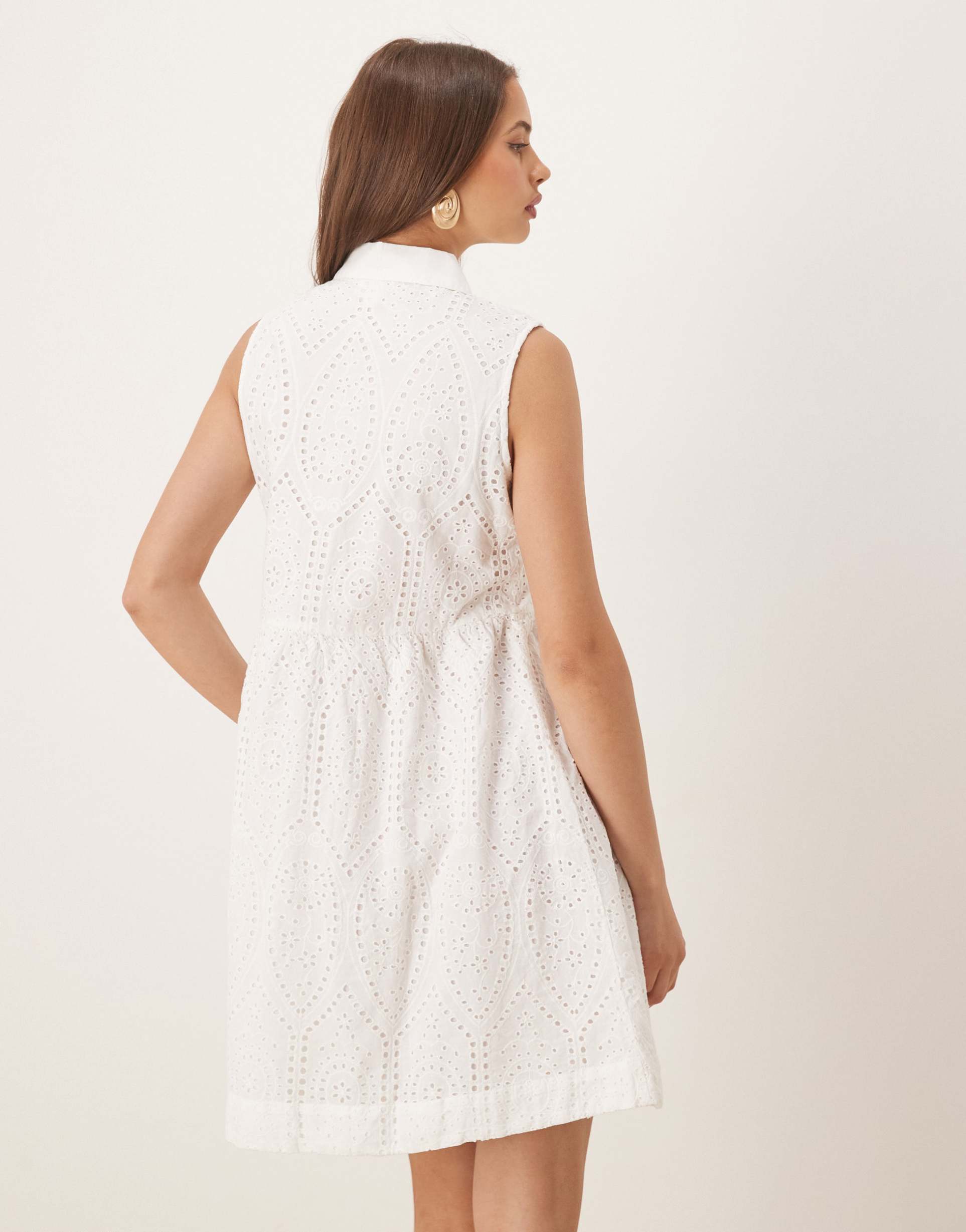 yas sleeveless button front eyelet mini dress in white
