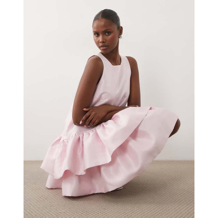 pull&bear strappy asymmetric ruffle hem mini dress in pale pink YAS sleeveless exaggerated Size:xxxl
