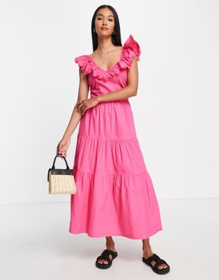 Y.A.S sleeveless frilled maxi dress in pink