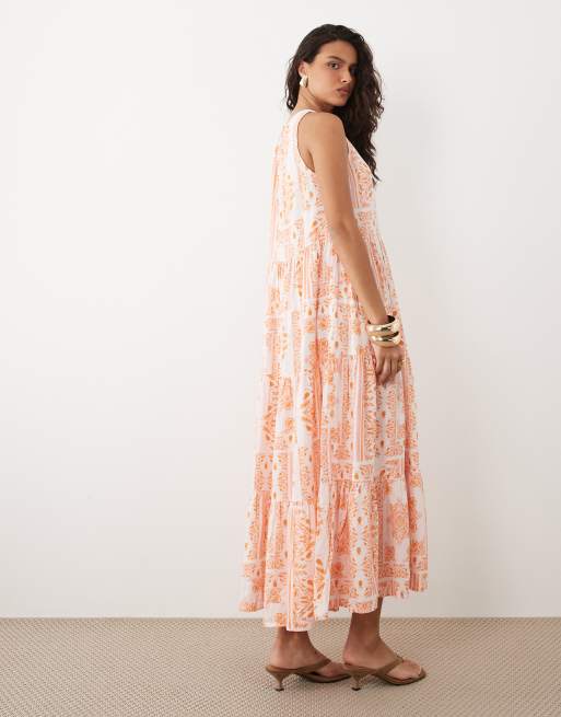 yas orange dress Y.A.S midi smock dress in bright orange floral print