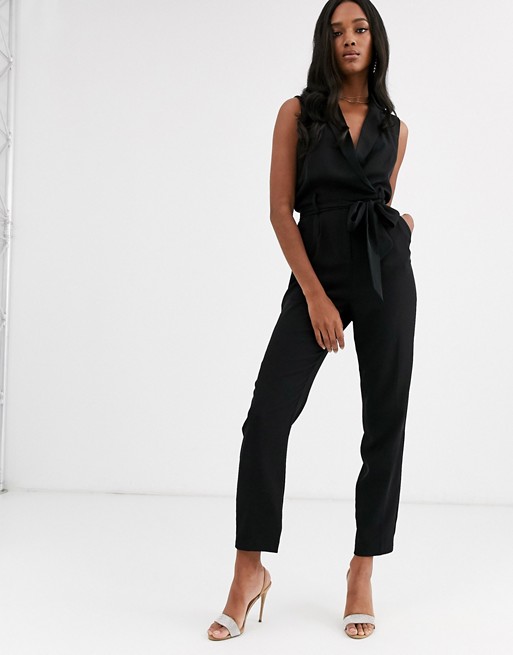 Y.A.S sleeveless tux jumpsuit with tie waist in black