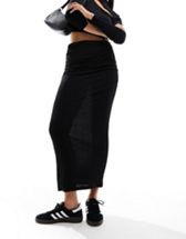 Naked Wardrobe ruched long sleeve top and maxi skirt set in black