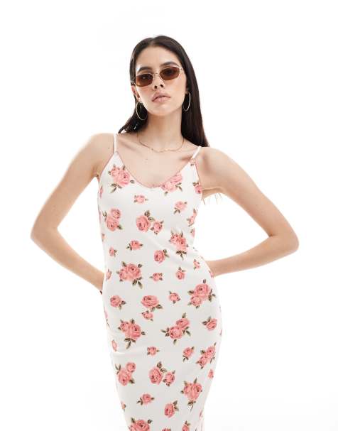Y.A.S slinky rib cami maxi dress with v neck in spaced vintage rose print - view 1