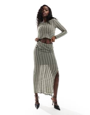 Y. A.S slit front maxi skirt co-ord in black & white wavy stripe-Multi