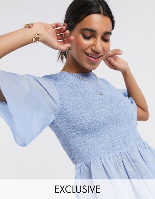 Y.A.S smock blouse with fluted sleeves in blue