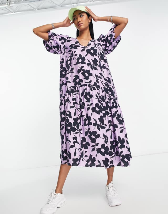 Y.A.S smock midi dress in bold floral