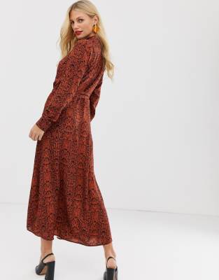 snake print maxi shirt dress