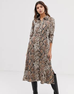 snakeskin midi shirt dress