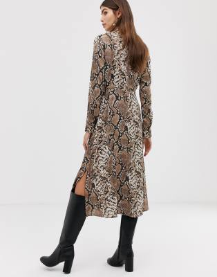 snake print shirt midi dress