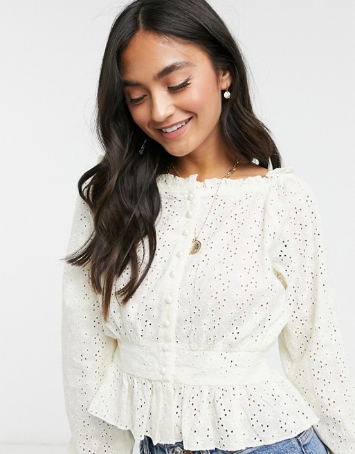 Y.A.S. Sofia ruched waist button down top in cream