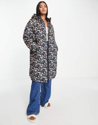 Y.A.S sofie floral padded jacket in navy - ASOS Price Checker