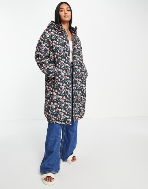 Y.A.S - Sofie - Gewatteerd jack met bloemenprint in marineblauw