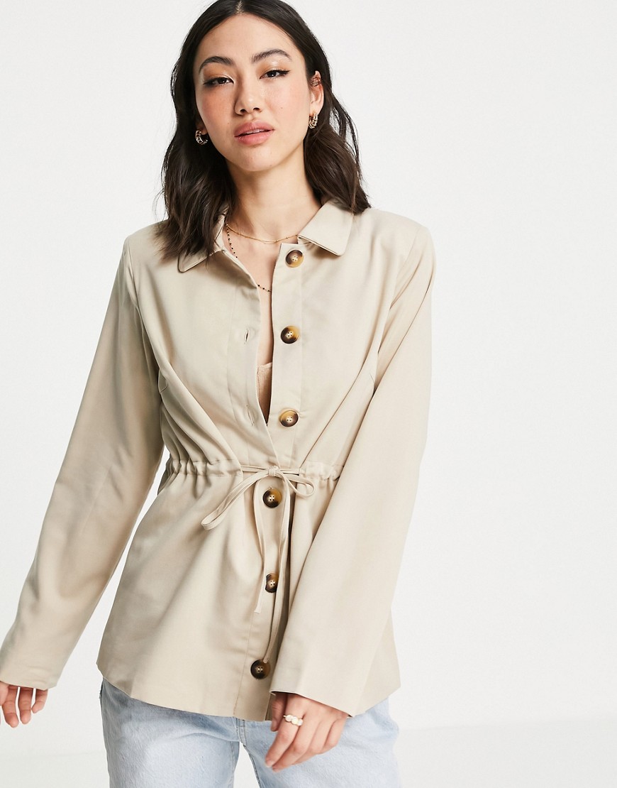 Y.A.S soft tie waist jacket in stone - part of a set-Neutral
