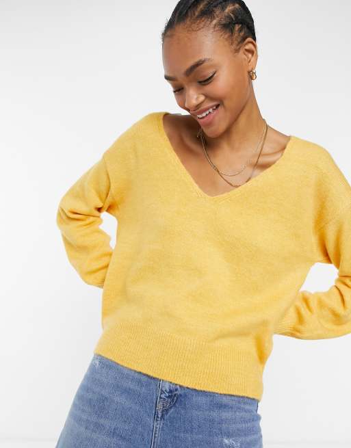 Yellow v neck deals sweater women's