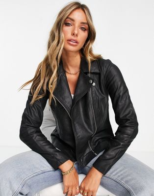 Shop Y.a.s. Sophie Soft Leather Biker Jacket-black