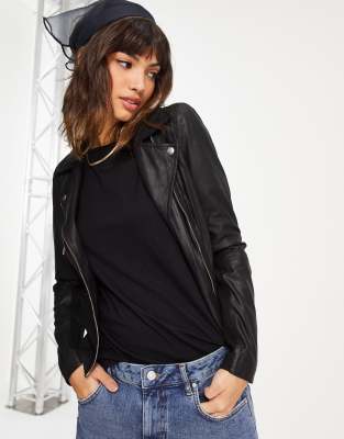 Y.A.S sophie soft leather biker jacket-Black