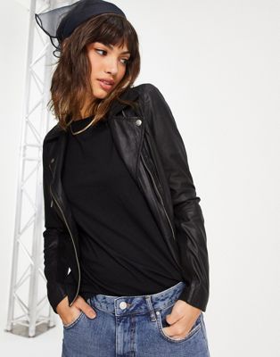 Y.A.S Sophie soft leather jacket in black - ASOS Price Checker