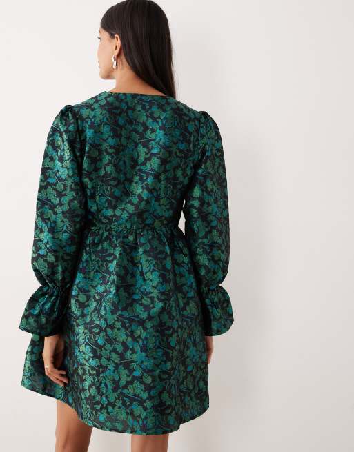 YAS - Sort minikjole med lange ærmer i jacquard, 2 af 4
